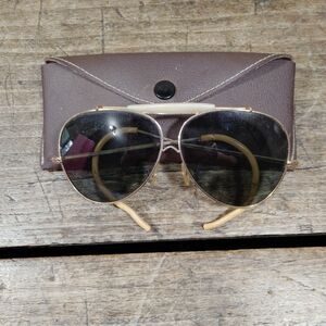 Vintage Tasco Aviator Shades Sunglasses & Case Japan Gold Frame